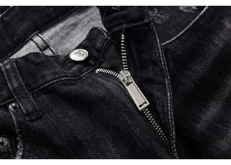 Street Fashion Men's Tight Black Grey Jeans Retro Elastic Slimming Split Style Jeans Men's Retro Designer Brand Jeans Hombre