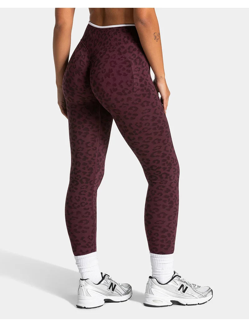 Teveo Tight-fitting Leopard-print Seamless Yoga Pants with Nude-skin High Elasticity Suitable for Fitness Running Pants