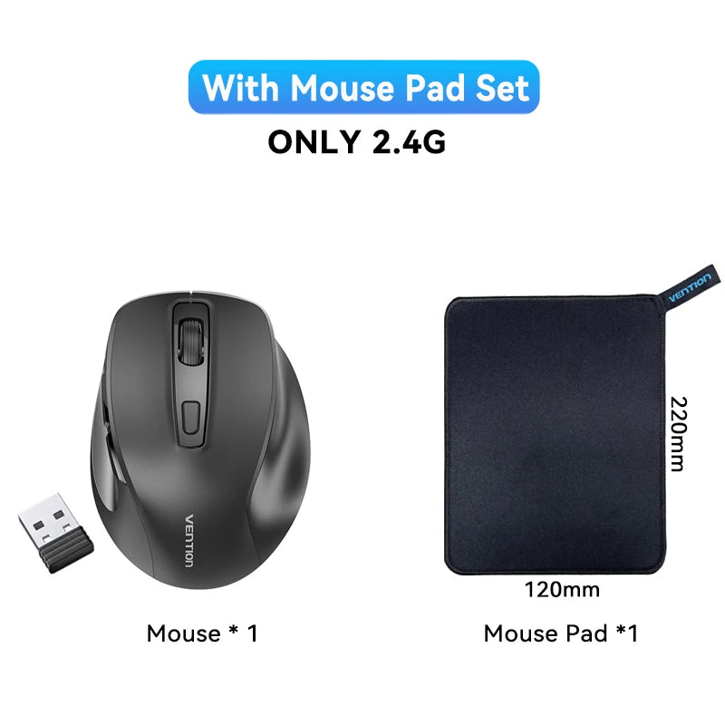 Vention Wireless Bluetooth 5.1 Mouse USB 2.4G Dual-Mode Ergonomic 4000 DPI Mute 6 Button Mouse for MacBook Tablet Laptop PC Mice