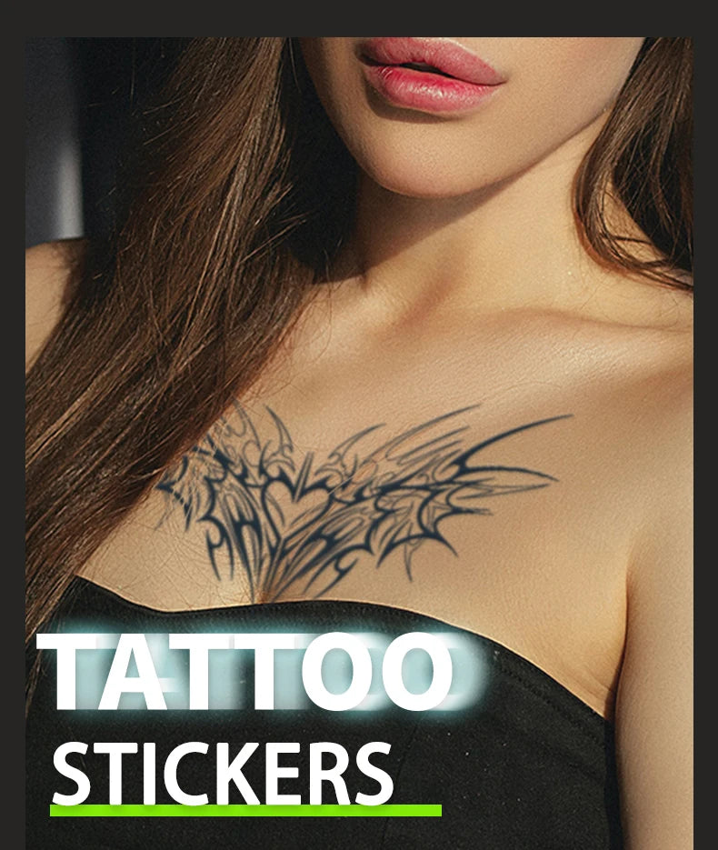 1pc Charming Tattoo Stickers Waterproof Lasting One To Two Weeks For Girls Belly Chest Back Waist Non-Reflective Thorn Cyan