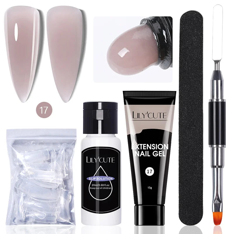 LILYCUTE 15ml Extension Gel Nail Polish Set Quick Nail Prolong With Extend Mold Nail Tips Acrylic Solution Manicure Tools Kit