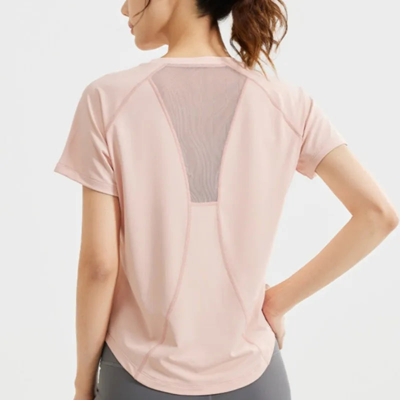 STOUREG Women's Loose Mesh Sports T Shirt Quick Dry Short Sleeve Yoga T Shirt Pilates Running Sports Fitness Short Sleeve