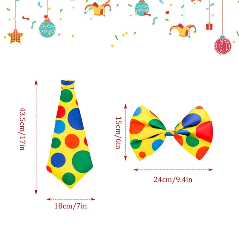 Colorful Polka Dot Printed Clown Tie And Bow Tie Clown Props Halloween Carnival Circus Performance Party Cosplay Fancy Costume