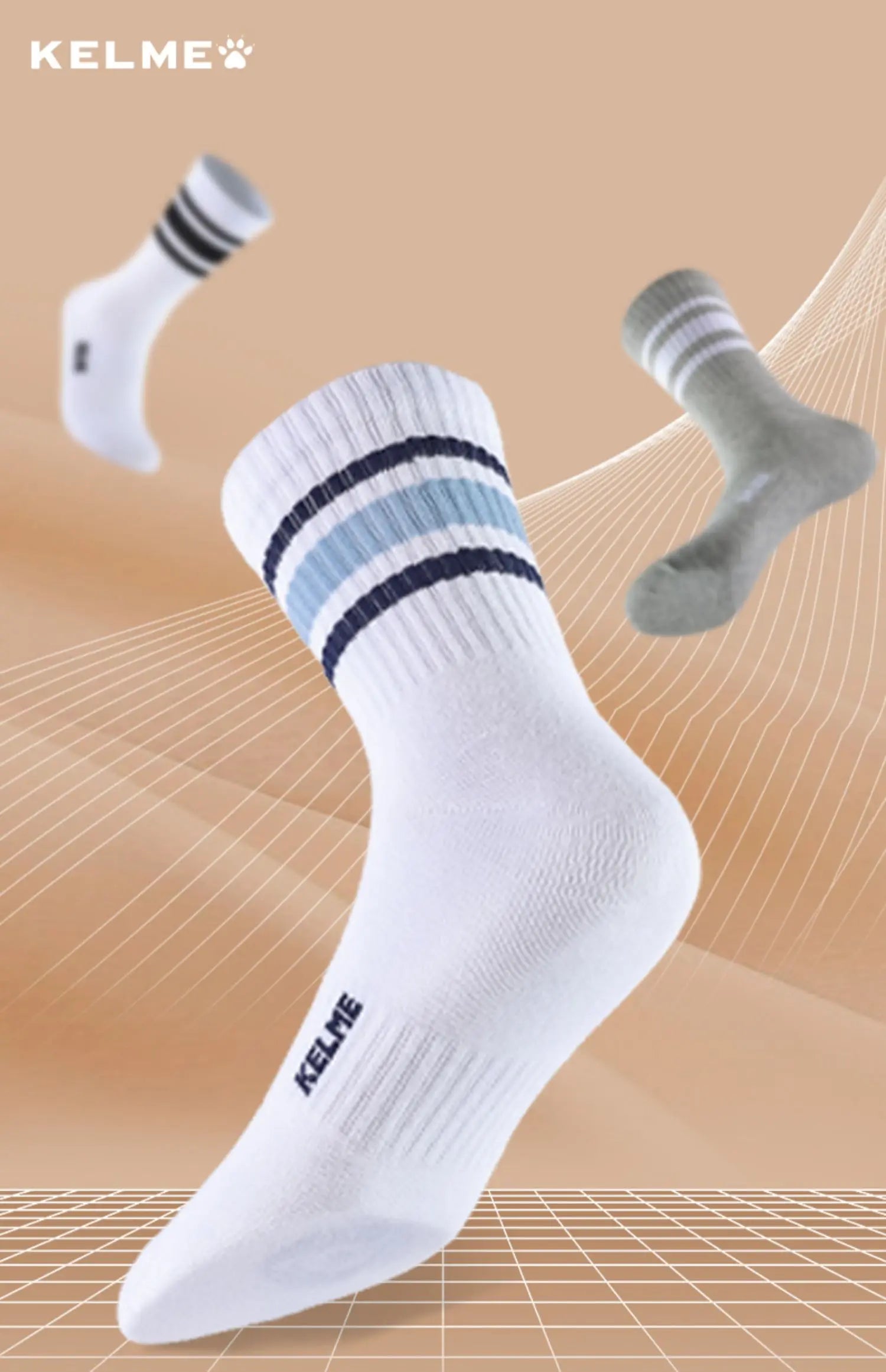 Kelme Men's Mid Length Socks 3 Pairs Of Casual Socks Sweat Absorbing And Breathable Sports Socks Running Speed Dry Socks