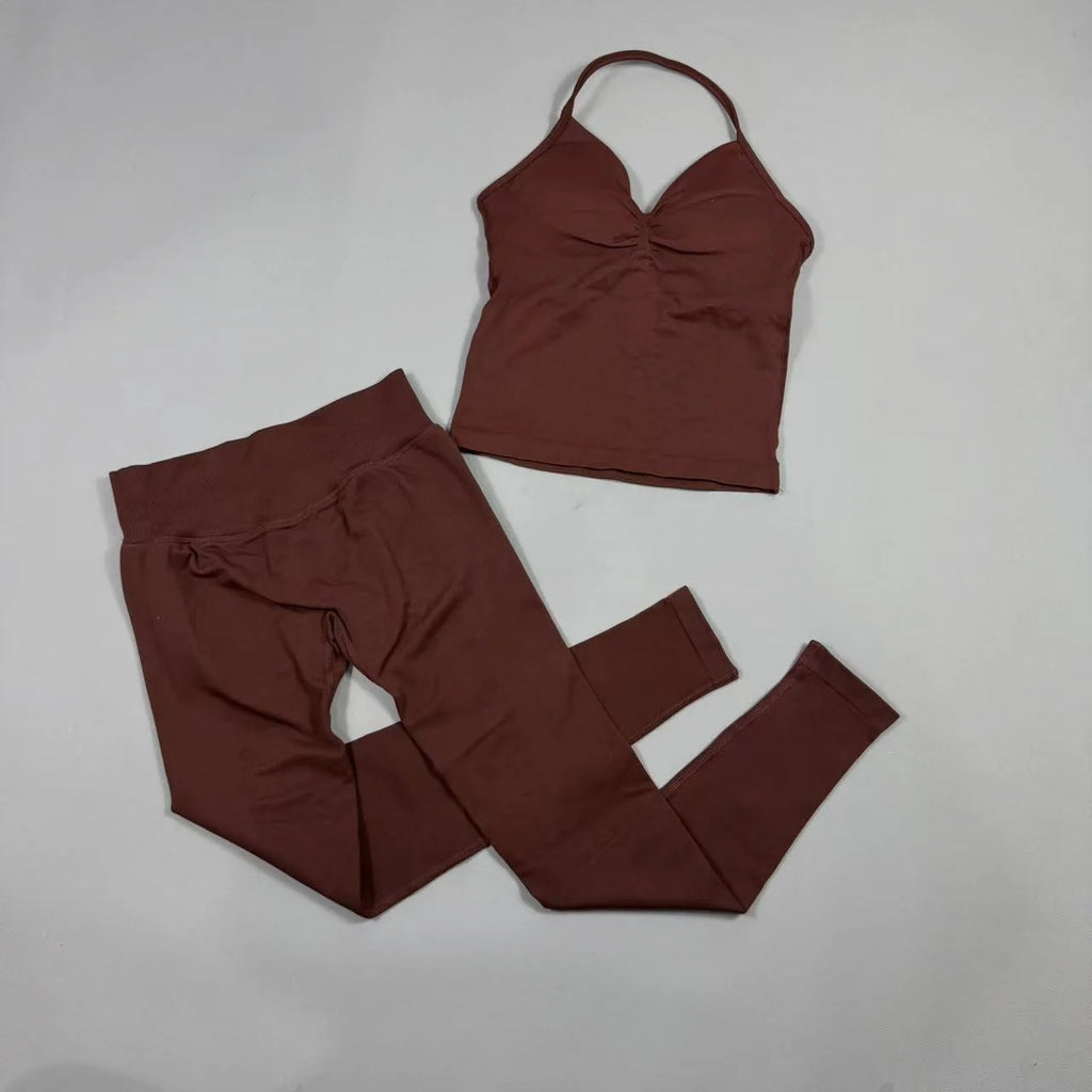 UETEEY Seamless Gym Set Women Tank Tops High Waist Scrunch Yoga Leggings Fitness Clothes Workout Sets Gym Suit Activewear
