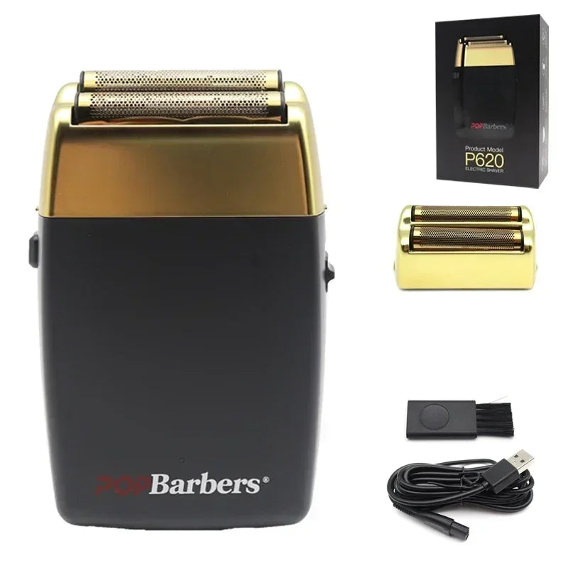 11000 RPM POP Barbers P620 Professional Electric Men's Beard Trimmer Double Foil Shaver Electric Shaver USB Hair Cutting Machine