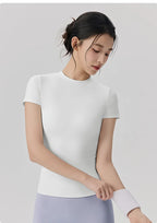 Spring and Summer Yoga Wear Short-sleeved Nude Tight-fitting Fitness Wear for Women Outdoor Running Training Sports T-shirt