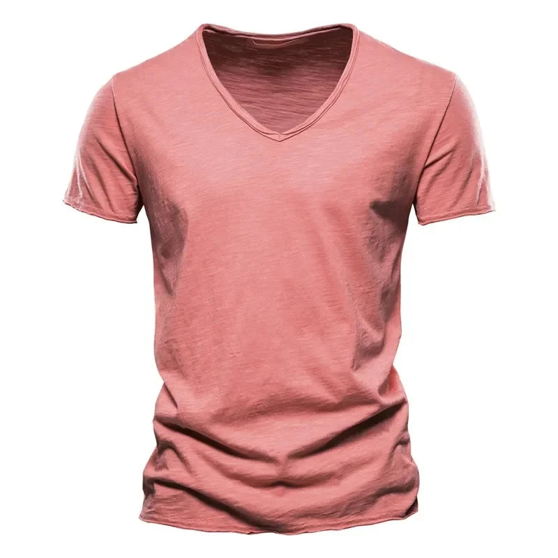 Spring Summer Cotton T Shirts Men 2025 Simple VNeck Stretch Solid New Tops Clothing Casual Tshirt Man Streetwear Cool Tee Shirts