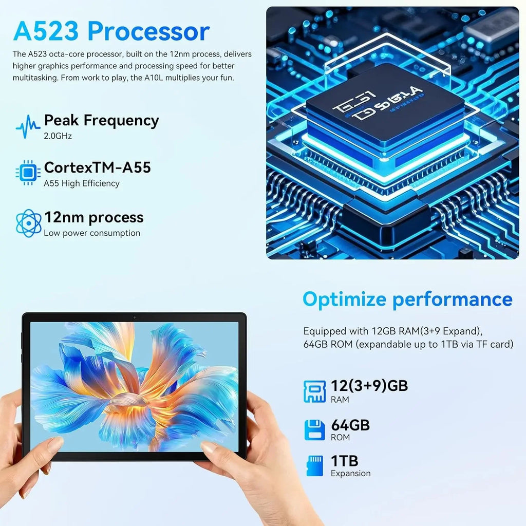 10Inch Tablet Android14 12GB RAM 64GB ROM Octa Core WiFi Dual Camera with Stylus Keyboard Mouse Headphones Case Computer PAD Set