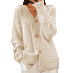 autumn and winter new solid color long sleeved V-neck knitted cardigan with breasted jacquard women's sweater
