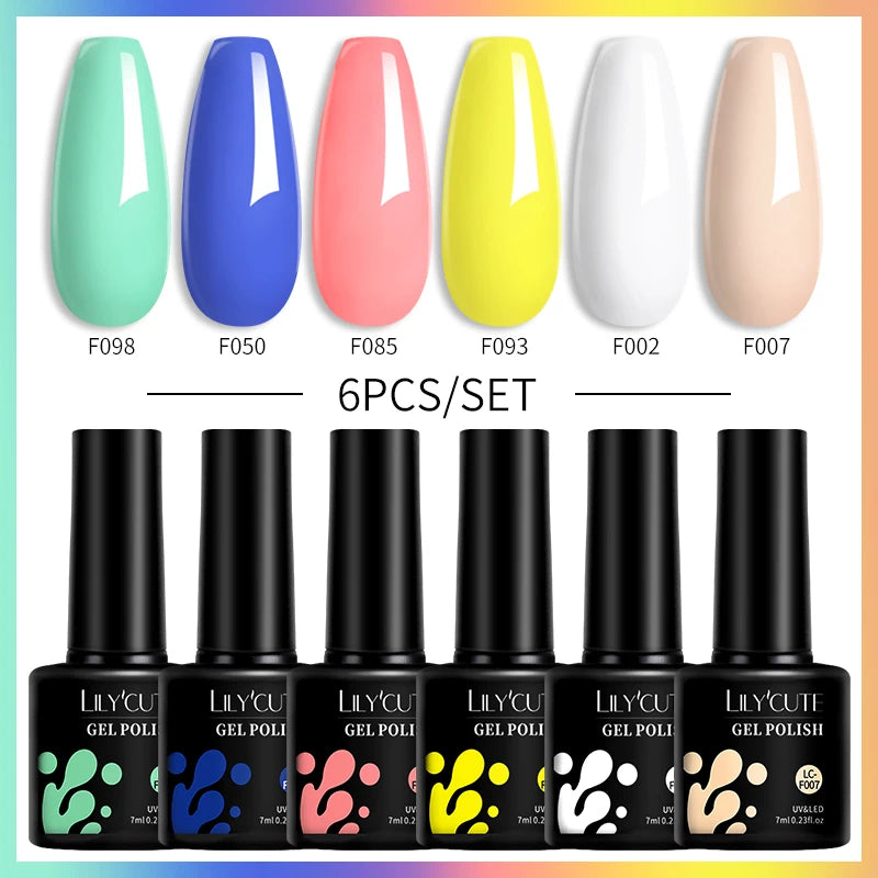 LILYCUTE 6PCS Gel Nail Polish Set Summer Neon Nail Gel Kits For DIY Nail Vernis Semi Permanent UV Lamp Gellak Nail Varnish Set