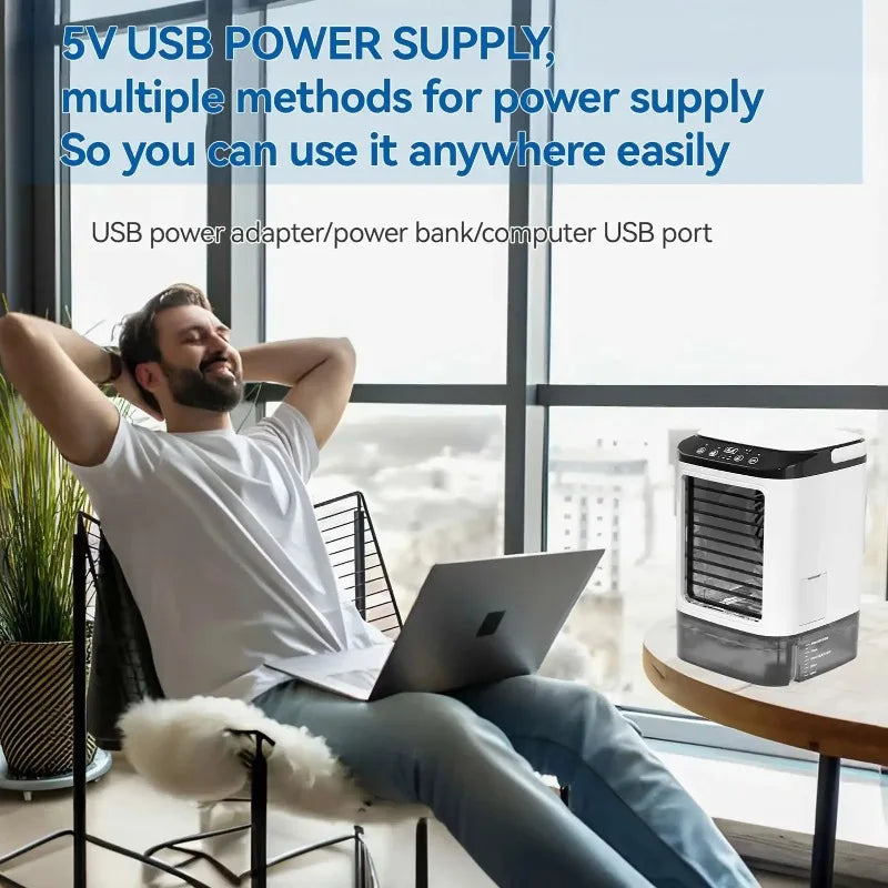 2026  Ultrasonic Mini Air Conditioner 3-Speed Portable Cooler with Colorful Light Humidifier