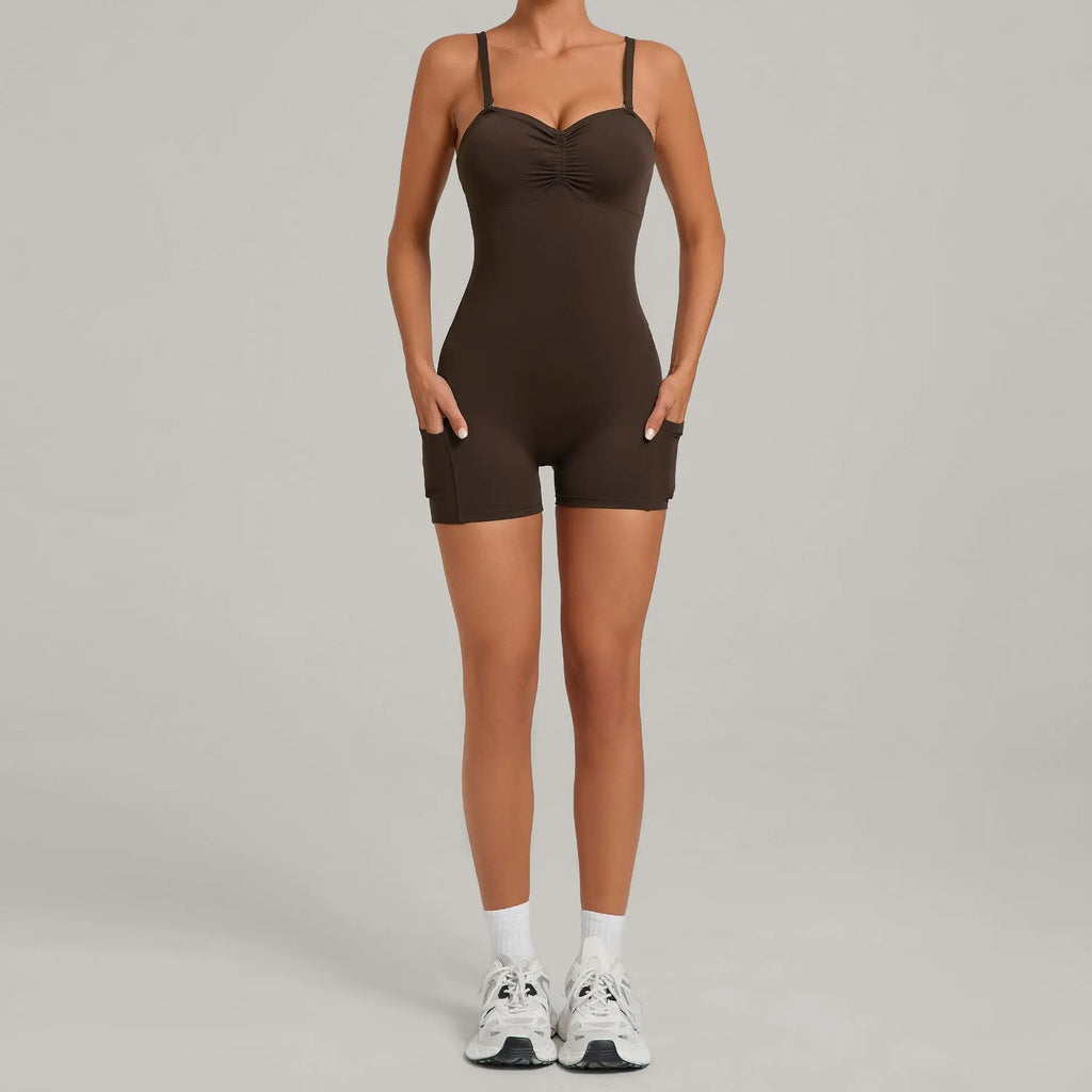 Women's Yoga Jumpsuits Sports Fitness One-piece Beauty Back Strap Pocket Hip-lifting Slim Fit Running Workout Training Bodysuits