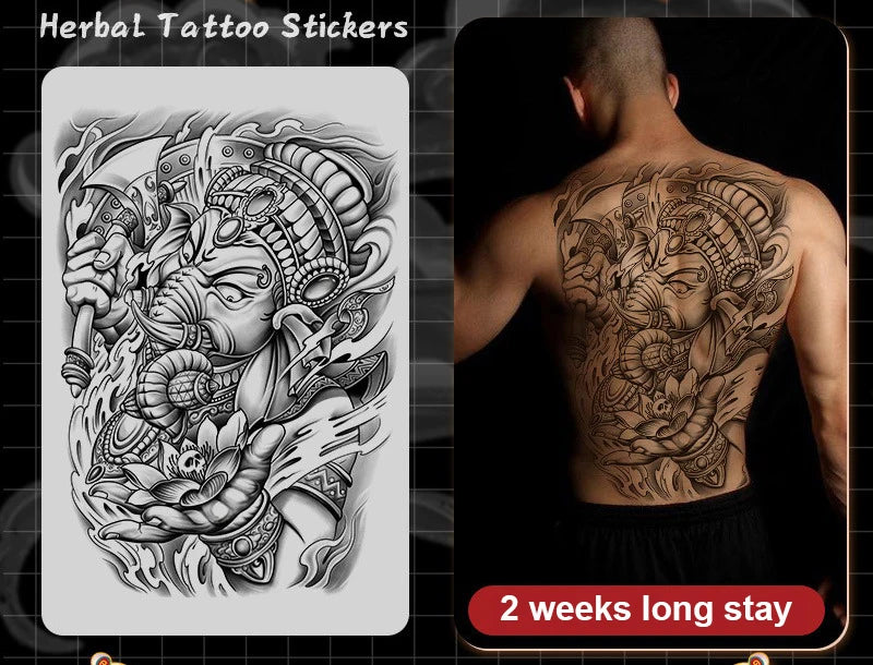 Magic Juice Ink Waterproof Tattoo Stickers Full Back Large Size Herbal Juice Temporary Tattoos Men Body Art Dragon Tiger
