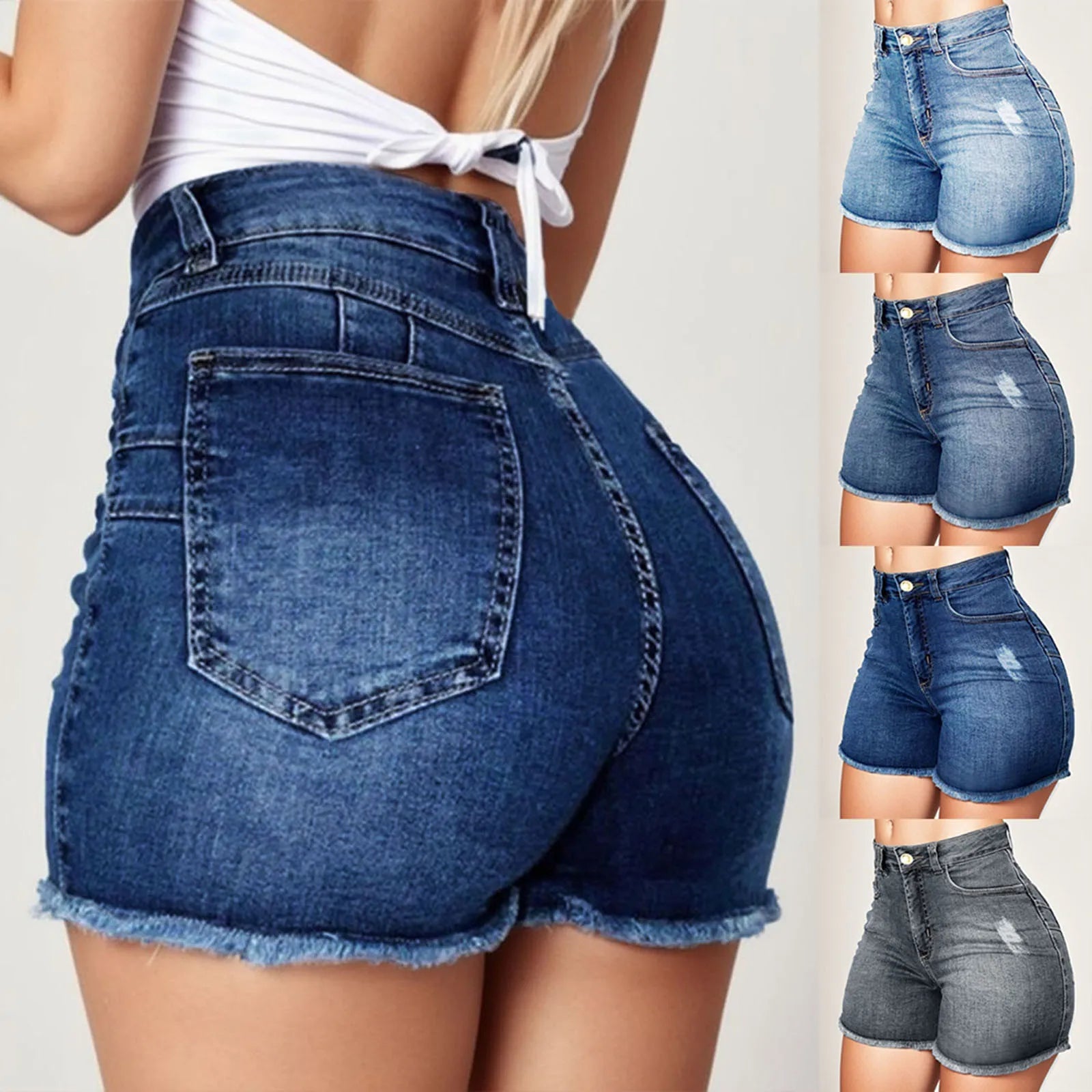 Women's High Waist Butt Lifting Denim Shorts Frayed Hem Stretchy Bodycon Jeans Shorts Sexy Summer Club Hot Pants Streetwear 2026 Main image
