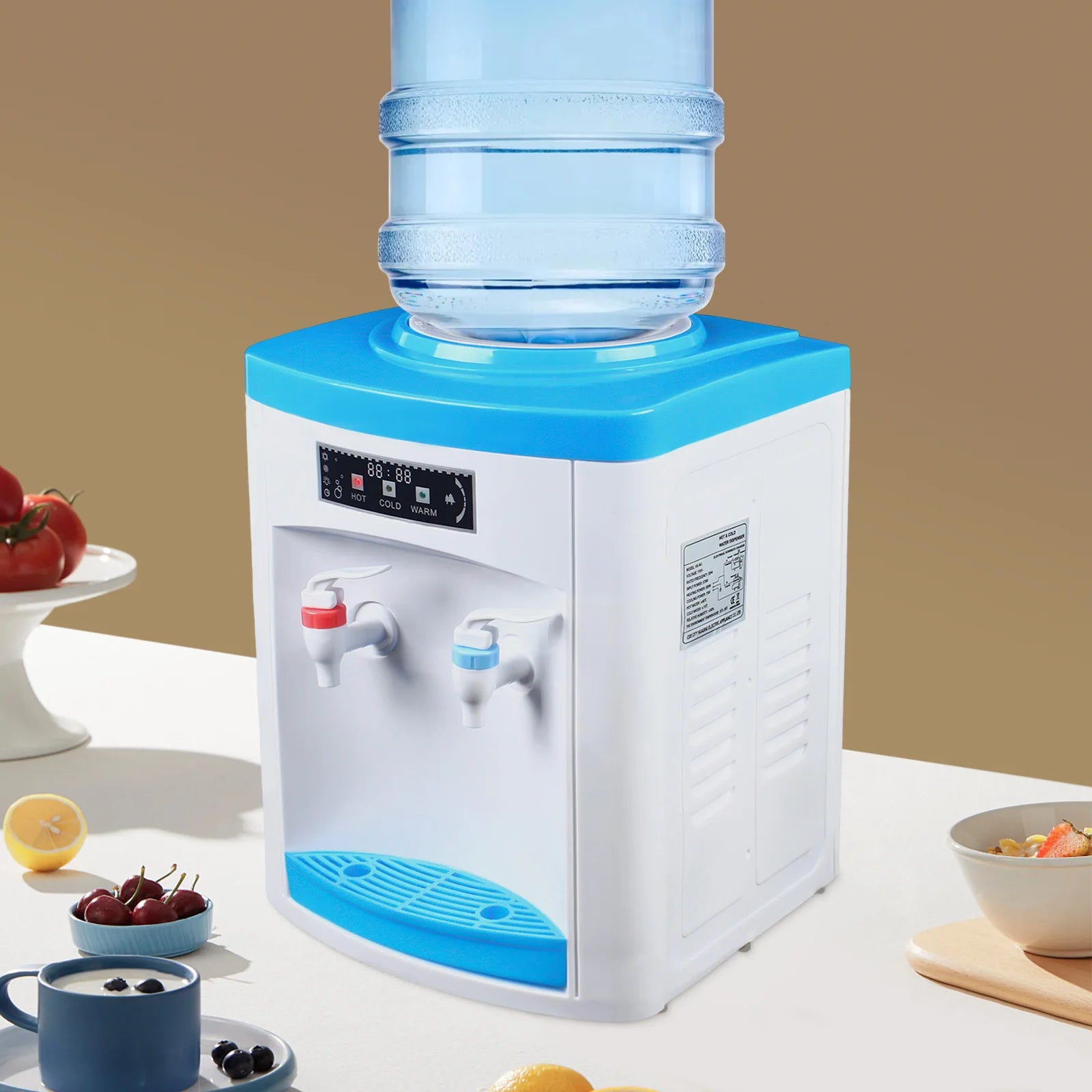 Compact Hot and Cold Water Dispenser, Energy-Saving Desktop Water Cooler Stainless Steel Mini Drinking Station for Office Home