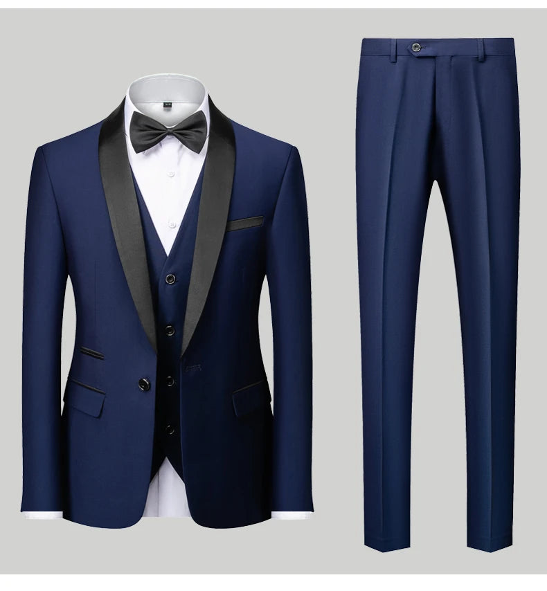 Men's Casual Business Have Smoking Suit High End Brand Boutique Fashion Blazer Vest Pants Groom Wedding Dress Party Suit