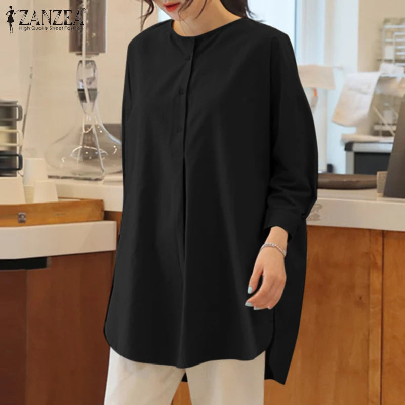 ZANZEA Fashion Autumn Long Sleeve Blouse Women Baggy Shirt Elegant Solid OL Work Tops Causal Loose Holiday Work Blusas Mujer