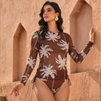Women's Two Piece Swimwear Long Sleeve Mesh Swimsuit UPF 50+ High Elasticity Padded 2026 New Beach Bathing Suit Beachwear