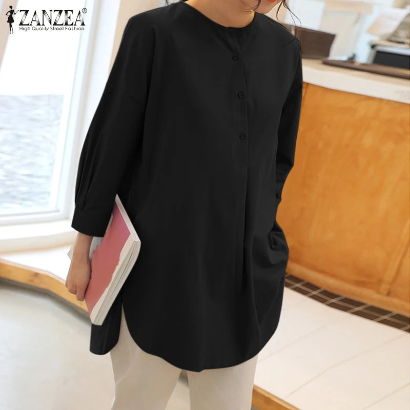 ZANZEA Fashion Autumn Long Sleeve Blouse Women Baggy Shirt Elegant Solid OL Work Tops Causal Loose Holiday Work Blusas Mujer