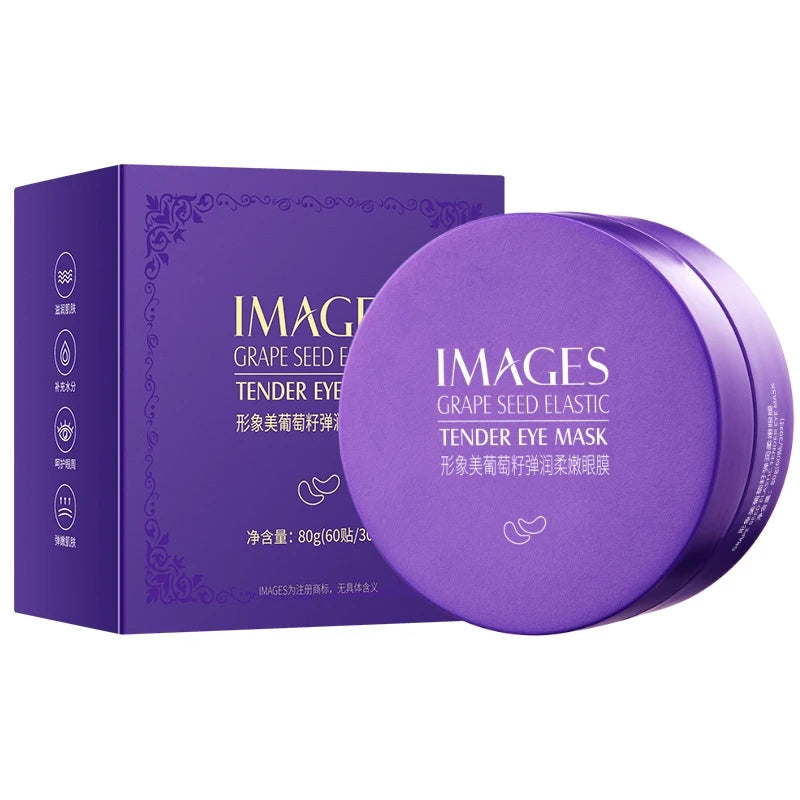 60 Grape Seed Eye Masks for Elasticity and Softness, Hydrates the Skin Around the Eyes, Moisturizes and Nourishes, Improves the Appearance of the Eye Area, Eye Care Patches, Rich in Grape Extract, Witch Hazel, Hydrolyzed Coll