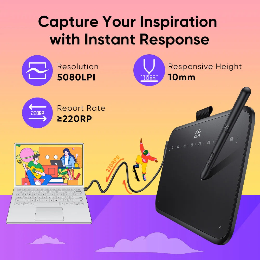 XPPen Deco 640 Graphics Pen Tablet 16384 Pressure Level 60°  Tilt Support 8 shortcut keys for PC Android Game osu