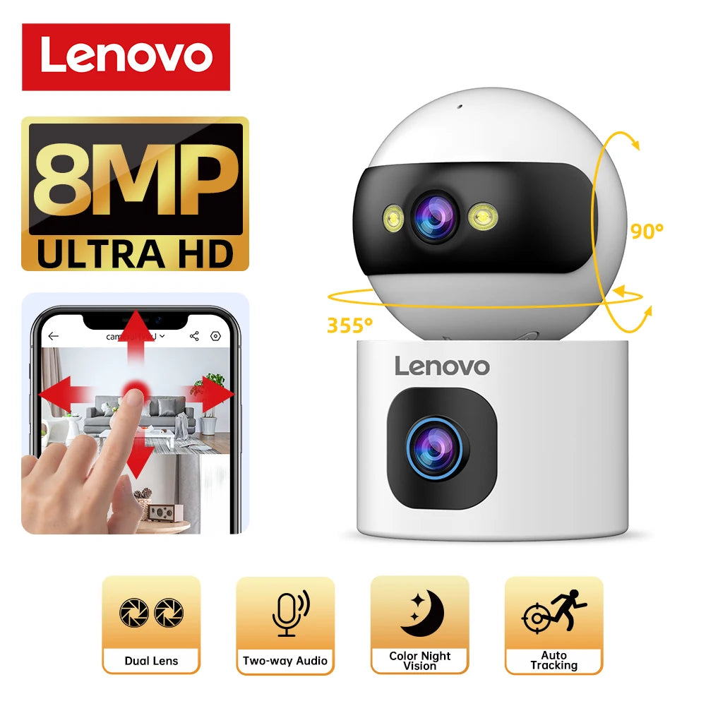 Lenovo Dual Lens HD IP Security Camera 8MP indoor WiFi Camera Auto Tracking Color Night CCTV Audio Video Surveillance Camera Main image