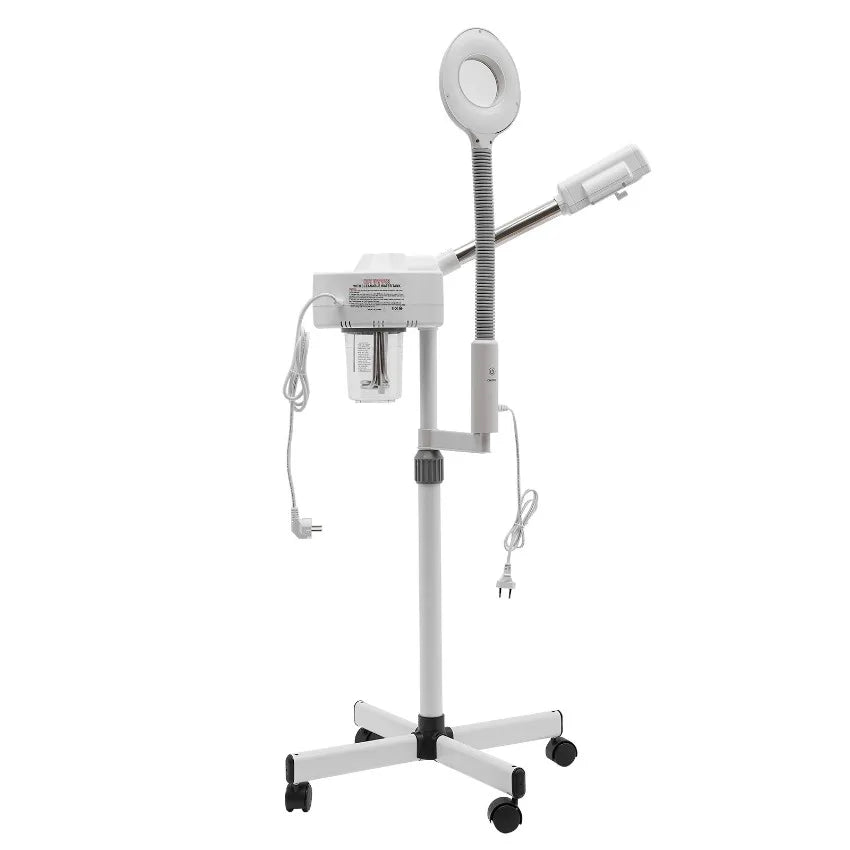 Dampfgerät für Gesicht, 2-in-1-Kombination, Zerstäuber, Ozon, Salon, Spa, Lupe, Luftbefeuchter mit LED-Lupenlampen, für Schönhei
