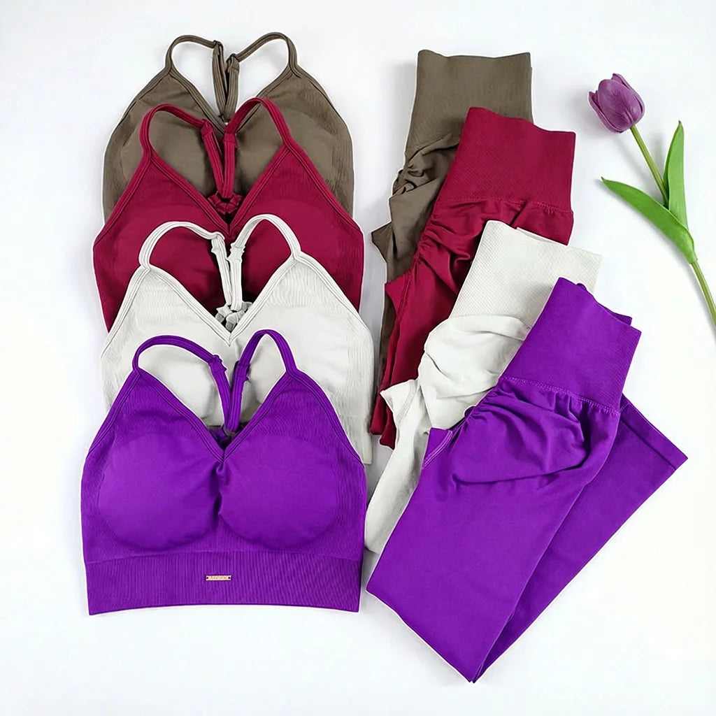Women's Seamless Yoga Suit High Waist Sports Bra Leggings Gym Set Fitness Suit Workout Leggings Set Pilates Sportswear Outfit Main image
