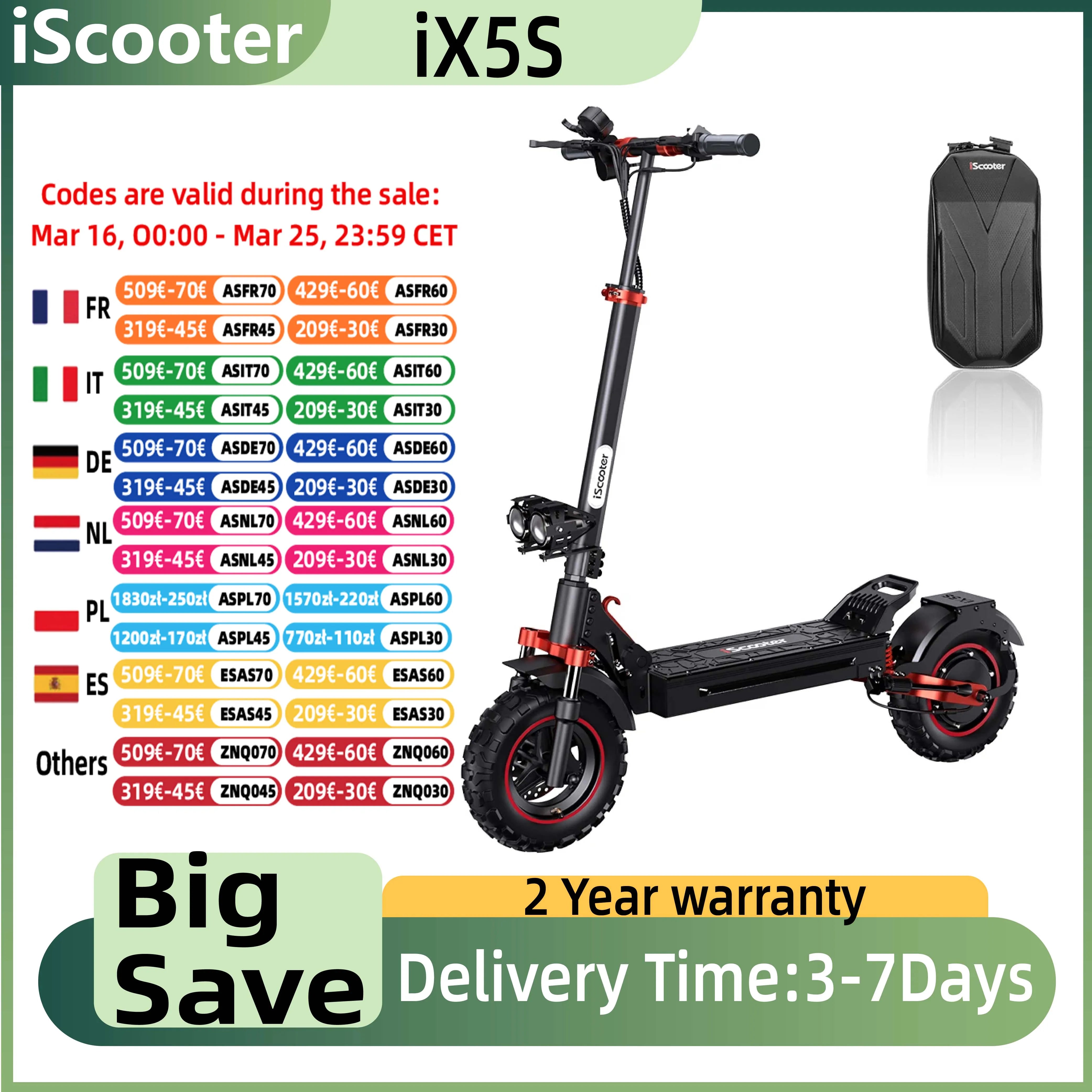 iScooter iX5S  Adults Electric Scooter 1000W Motor 48V15Ah Battery 11Inch  All Terrain Tire Foldable Electric Scooter Main image