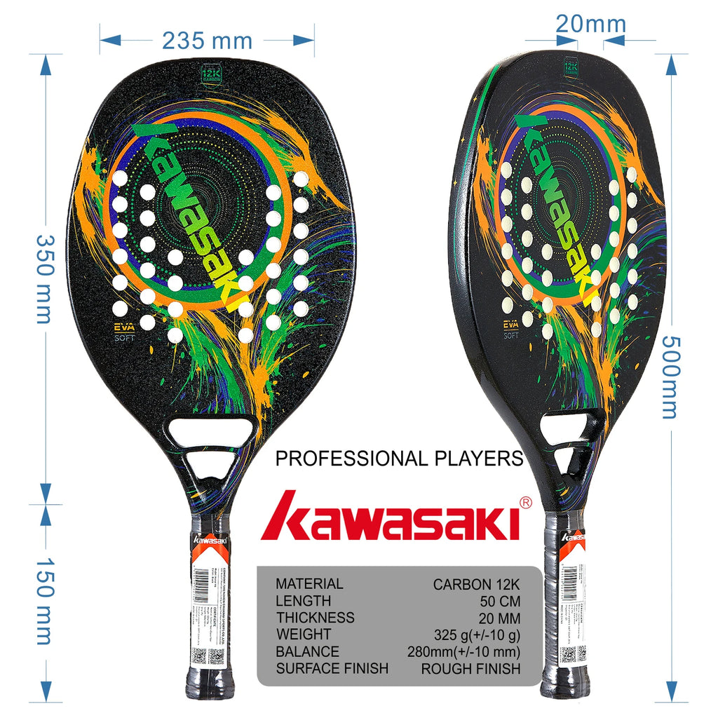 Kawasaki Beach Tennis Racket Carbon Fiber Soft Face Tennis  Paddle  Racquet with Protective Bag Cover