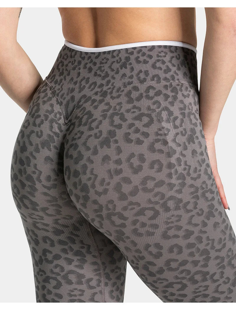 High Waist Leopard Print Yoga Pants, Butt Lifting Tummy Control Leggings 