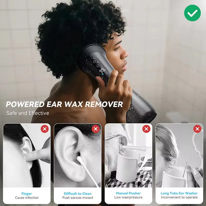 Electric Ear Wax Removal System Water Powered Ear Cleaning Tool with Irrigation Flusher 3 Pressure Settings Safe & Effective