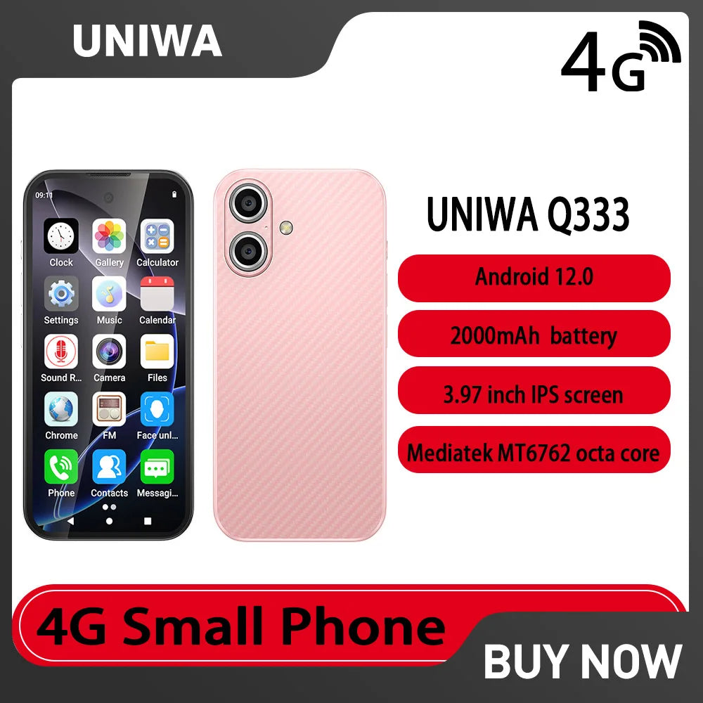 UNIWA Q333 4G 3.58 Inch Mini HD Smartphone 3GB RAM 64GB ROM 2000mAh Mobile Phones BT 5.0 Google Play Store Face ID Small Phone