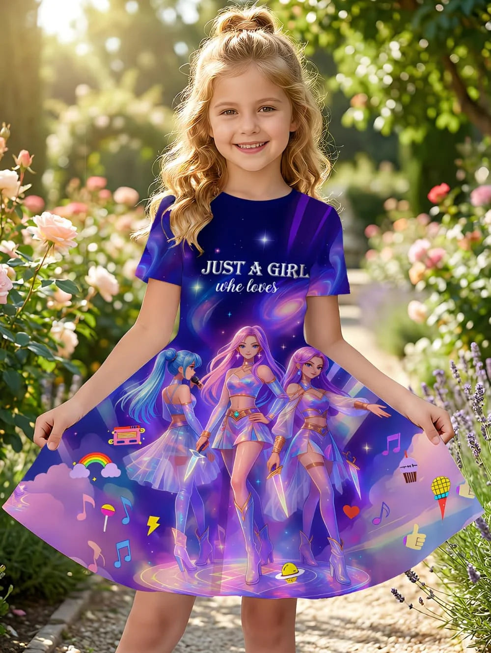 Kpop Cartoon Graphic Dress for Girls Funny Gift for Fan Harajuku Girl Clothes Summer Tops Short Sleeve Dress Children's Clothing
