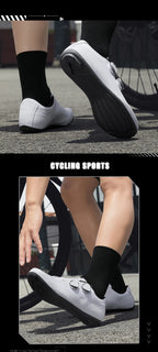 Speed Cycling Sneaker Men's Road Cycling Shoes Cleat Shoes Spd Shoes Cycling Flat Pedal Shoes Man Bike Outdoor Footwear White