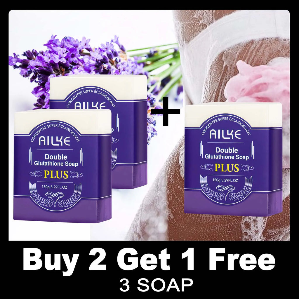AILKE Double Glutathione PLUS Whitening Soap Bar, Reduce Dark Spots, Deep Clean Skin, Natural Lavender Scented for Face & Body