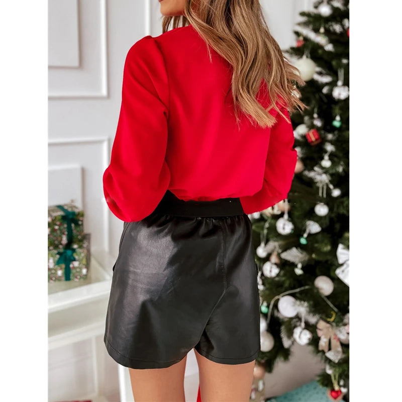 2026 Spring New Women's Stand-up Collar Long-sleeved Shirts, Fashion Office Casual Shirt, White Red Black Camisa Female Chemise