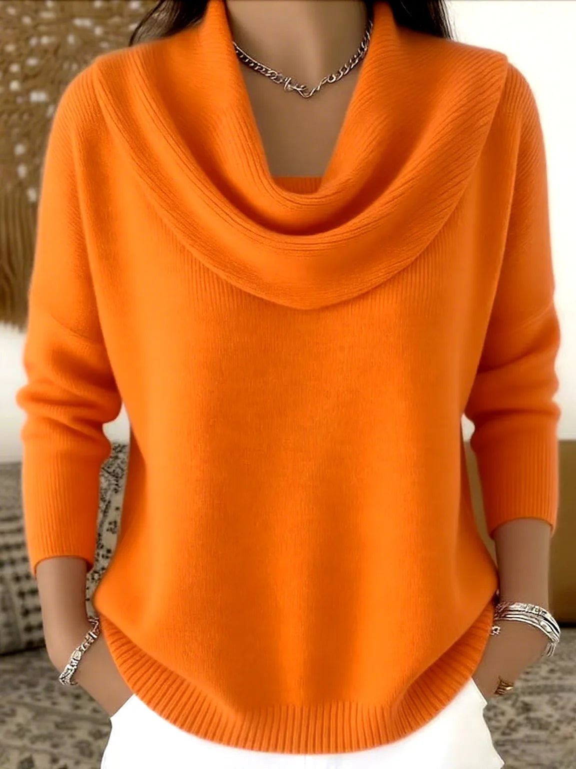 Women's New Draped Neck Pullover Sweater, Simple & Elegant Round Neck Knit Top, Suitable for Spring, Autumn and Winter Main image