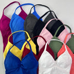 No Logo 2 Pieces Sports Set Women Backless Tank Tops High Waist Scrunch Seamless Shorts Gym Set Sportswear Workout Set Yoga