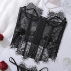 Ellolace Palace Women's Lingerie Sets Willowy Corset Thong 2PC Set Sexy Hot Strapless Lace Fancy Deep V-neck Women Underwear