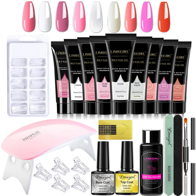 limegirl 15ml Extension Nail Gel Set 6W LED Lamp Full Manicure Set Finger Extend Mold Nail Kit All For Quick Extension Tool Kit Main image