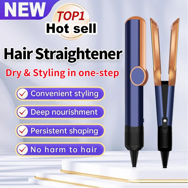2-in-1 Hair Dryer and Flat Iron Dual Heat Negative Ion Hair Styler for Quick Drying and Straightening Travel Friendly Home Use