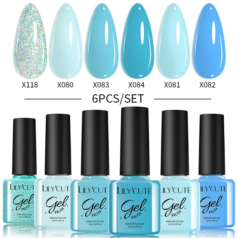 LILYCUTE 6PCS Gel Nail Polish Set Summer Neon Nail Gel Kits For DIY Nail Vernis Semi Permanent UV Lamp Gellak Nail Varnish Set