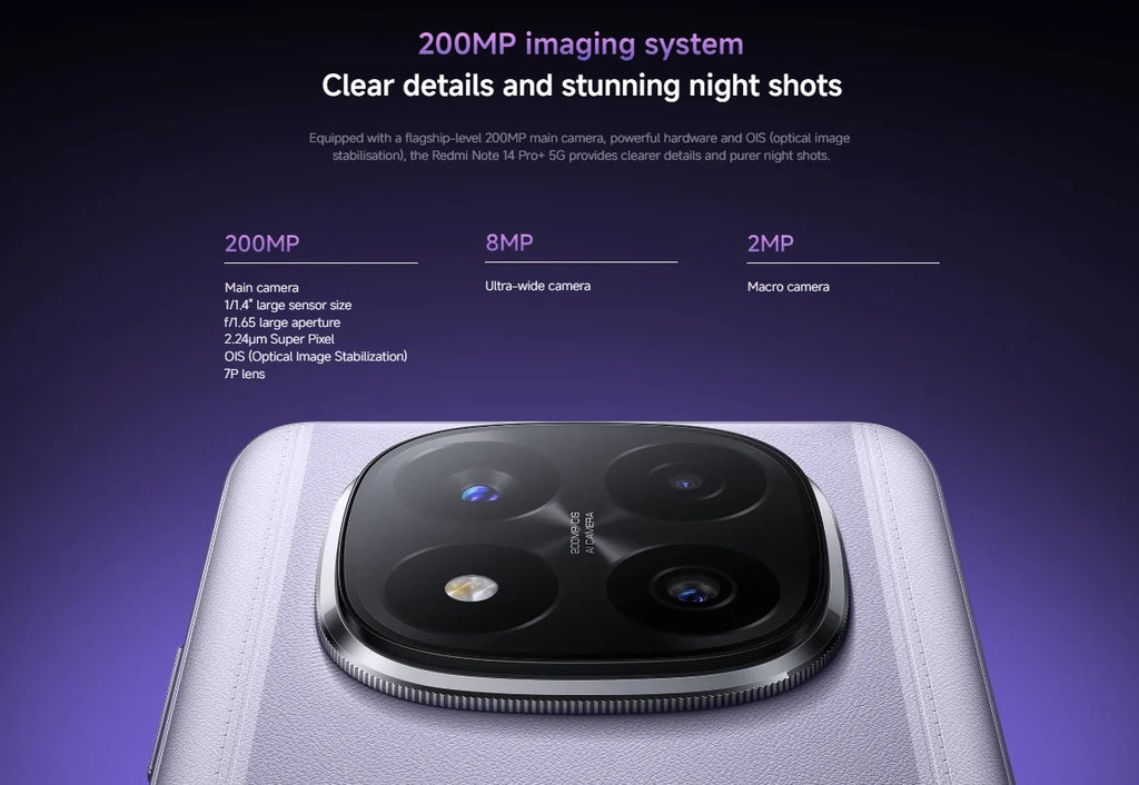 Global Version Xiaomi Redmi Note 14 Pro Plus 5G Snapdragon® 7s Gen 3 NFC 6.67” AMOLED 120Hz 5110mAh 120W Fast Charging 200MP