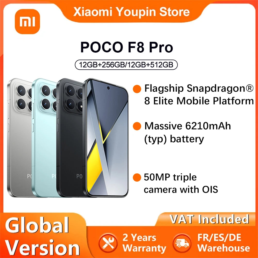 Global Version POCO F8 Pro 5G smartphone 5G 6.59" Snapdragon® 8 Elite Mobile Platform 6210mAh 100W 50MP camera IP68 NFC XIaomi