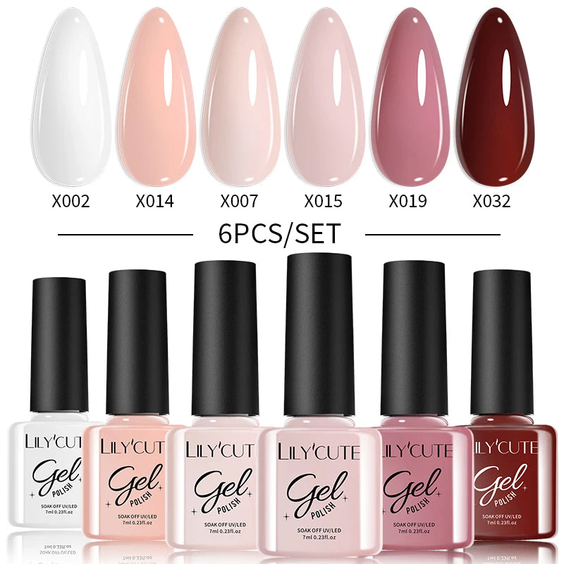 LILYCUTE 6PCS Gel Nail Polish Set Summer Neon Nail Gel Kits For DIY Nail Vernis Semi Permanent UV Lamp Gellak Nail Varnish Set