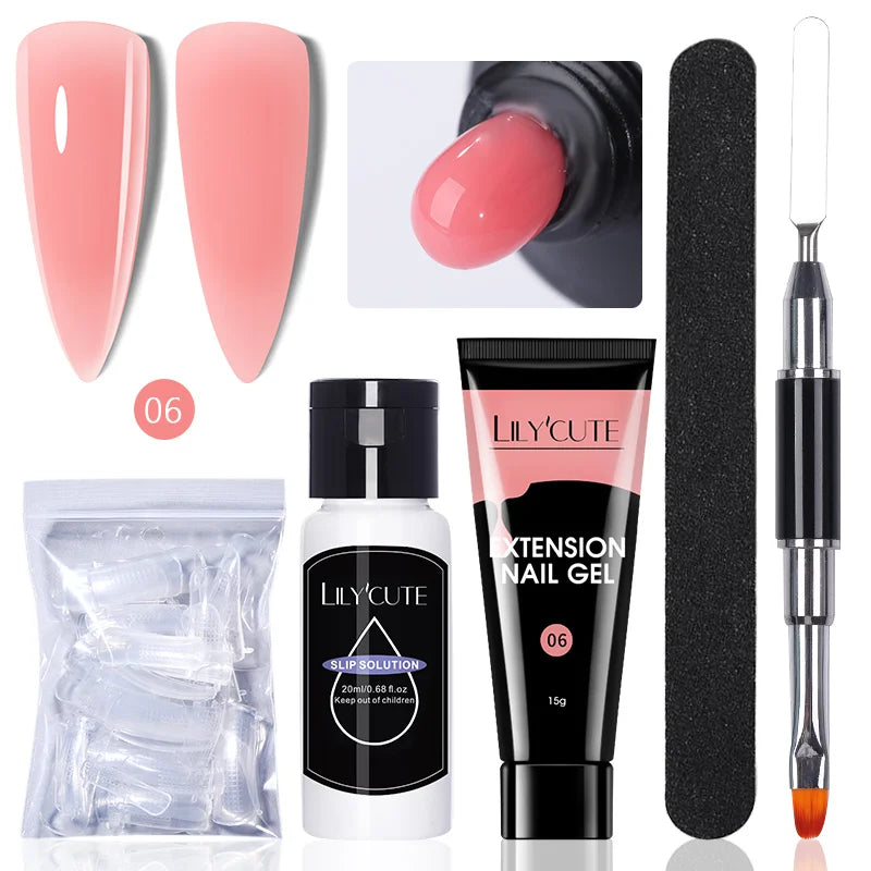 LILYCUTE 15ml Extension Gel Nail Polish Set Quick Nail Prolong With Extend Mold Nail Tips Acrylic Solution Manicure Tools Kit