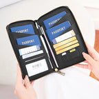 Multi-Functional RFID Blocking Passport Bag Travel Document Holder with Long Zipper Ticket Storage Wallet for Multiple Passports