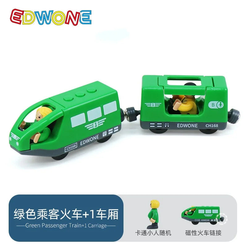 wooden Electric car set Magnetic Electric Train with Little Doll Diecast Slot Toy set Compatible Railway Wood Track Rail Train
